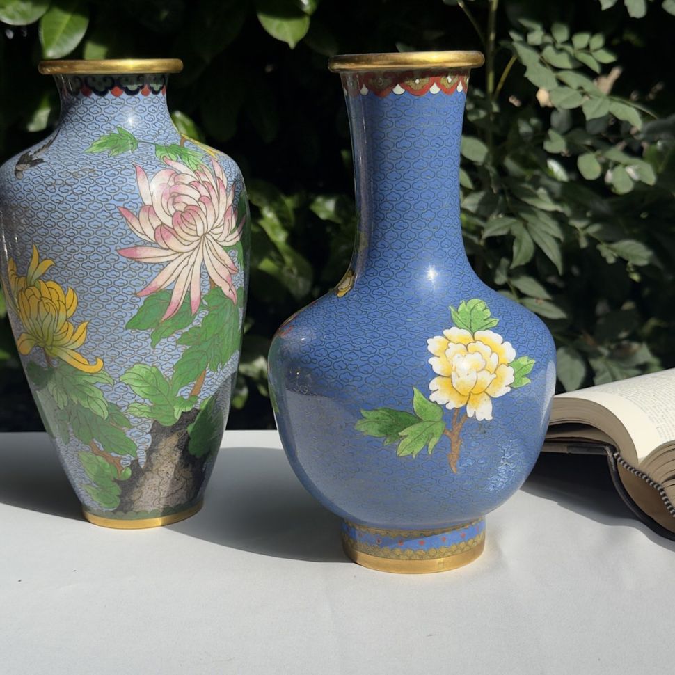 Ваза клуазоне Хризантемы 26 см латунь эмаль