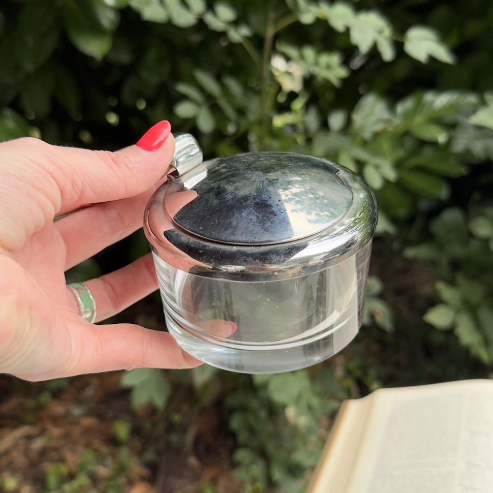 Сахарница с крышкой 9 см мельхиор стекло