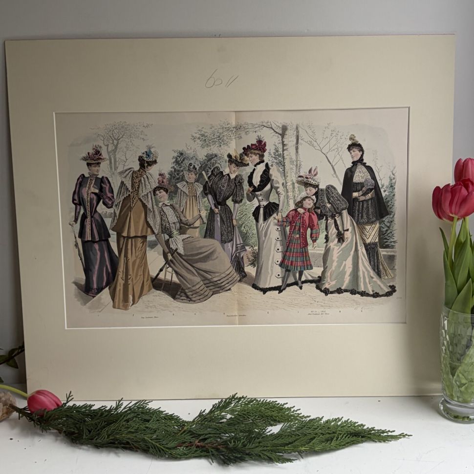 Картина литография Модная иллюстрация из журнала для дам 19 века 60х50 см Франция