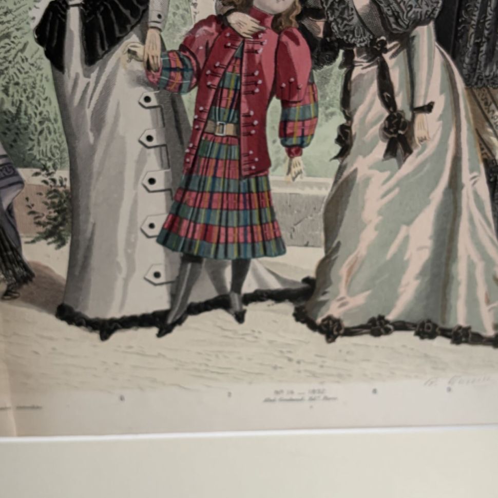 Картина литография Модная иллюстрация из журнала для дам 19 века 60х50 см Франция