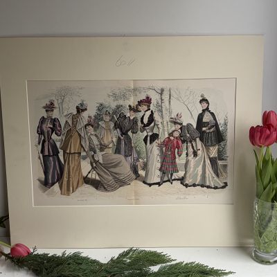 Картина литография Модная иллюстрация из журнала для дам 19 века 60х50 см Франция