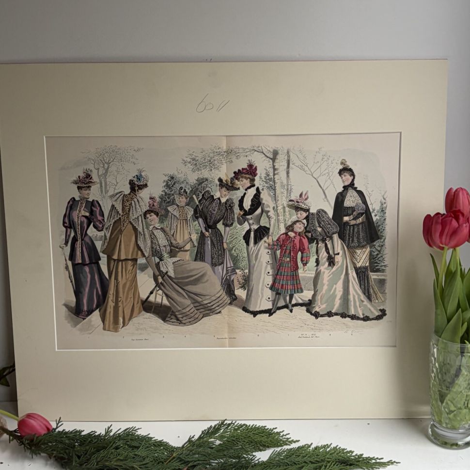 Картина литография Модная иллюстрация из журнала для дам 19 века 60х50 см Франция