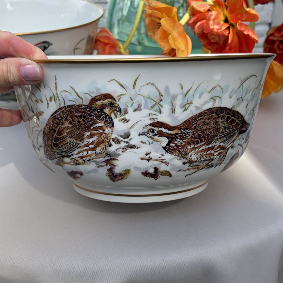 Салатник Franklin Porcelain Bobwhite Quail Game Bird 25 см фарфор 1982 г.