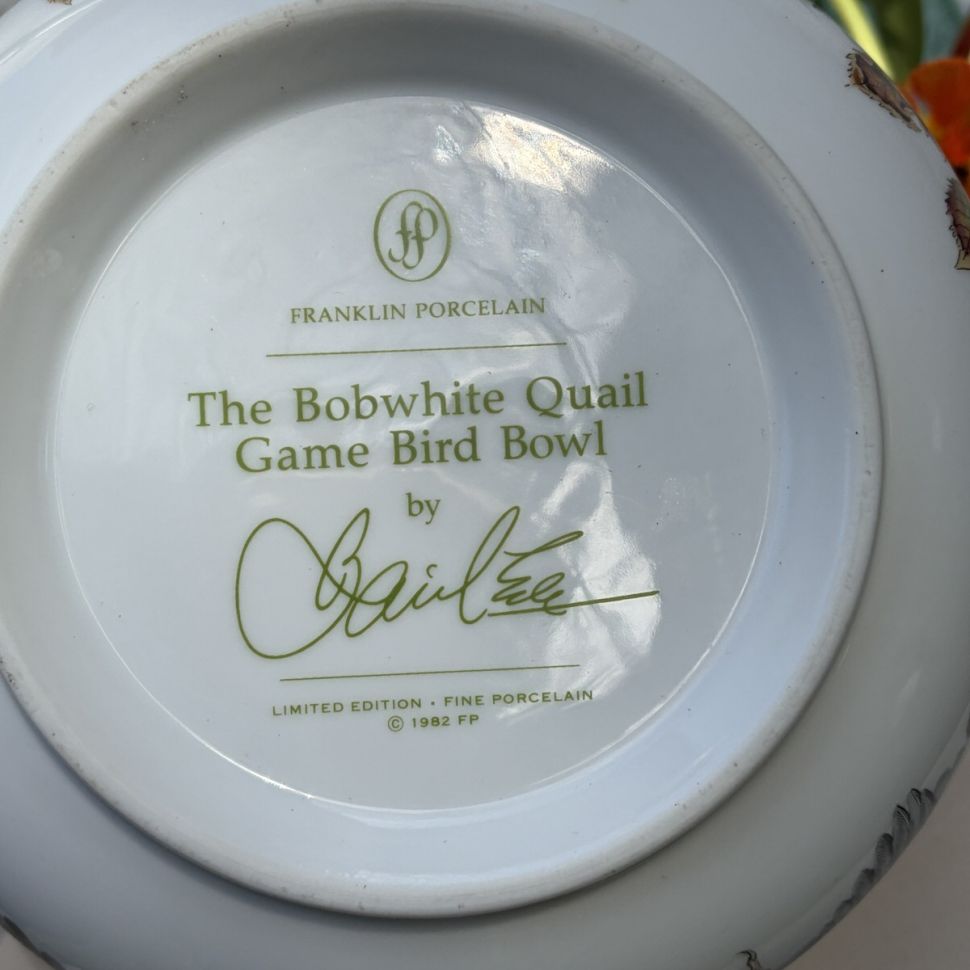 Салатник Franklin Porcelain Bobwhite Quail Game Bird 25 см фарфор 1982 г.