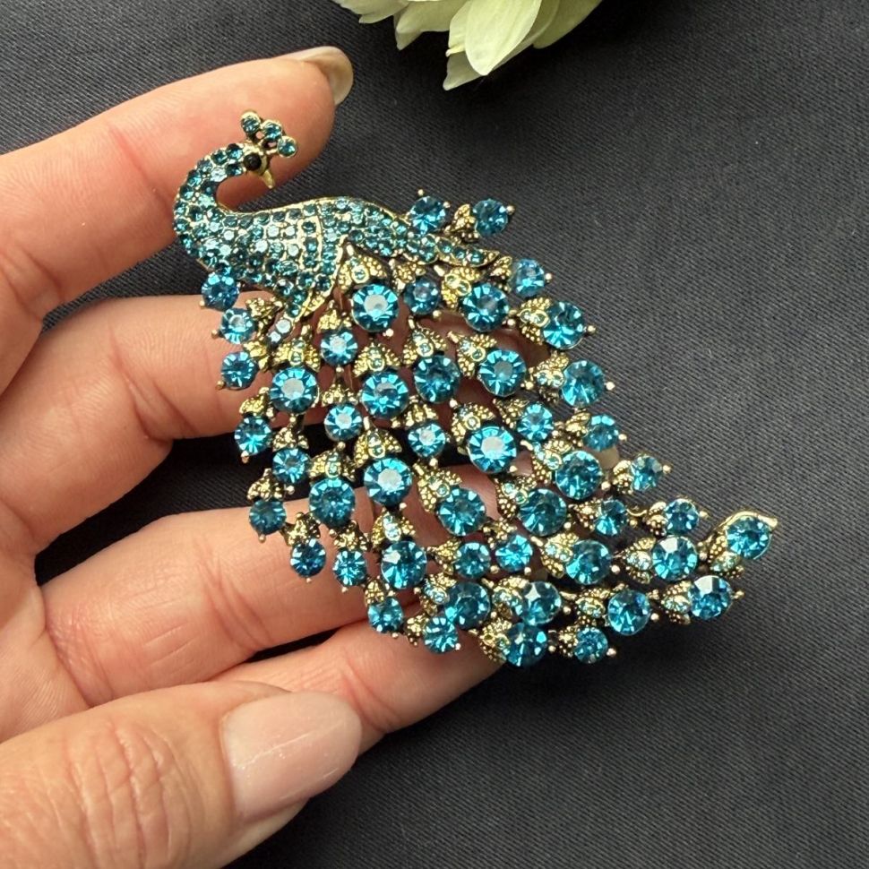 Брошь Павлин 8 см Германия бижутерия