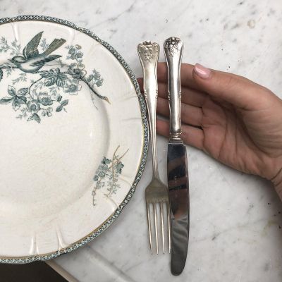 Нож и вилка пара мельхиор и сталь Rostfri