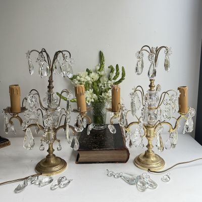 Лампа настольная Жирандоль на две лампы 37 см латунь хрусталь