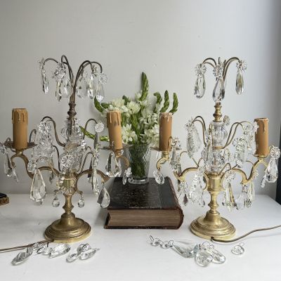 Лампа настольная Жирандоль на две лампы 37 см латунь хрусталь