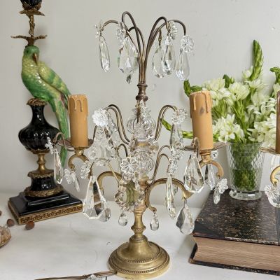 Лампа настольная Жирандоль на две лампы 37 см латунь хрусталь