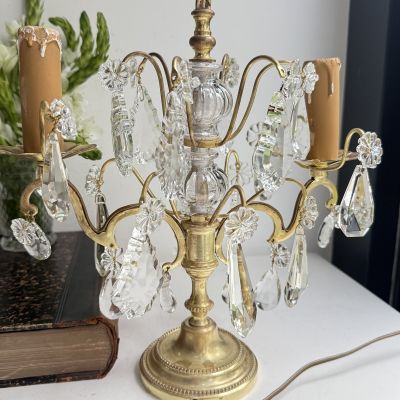 Лампа настольная Жирандоль на две лампы 37 см латунь хрусталь