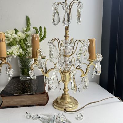 Лампа настольная Жирандоль на две лампы 37 см латунь хрусталь