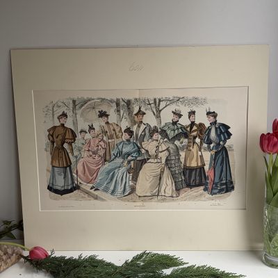 Картина литография Модная иллюстрация из журнала для дам 19 века 60х50 см Франция