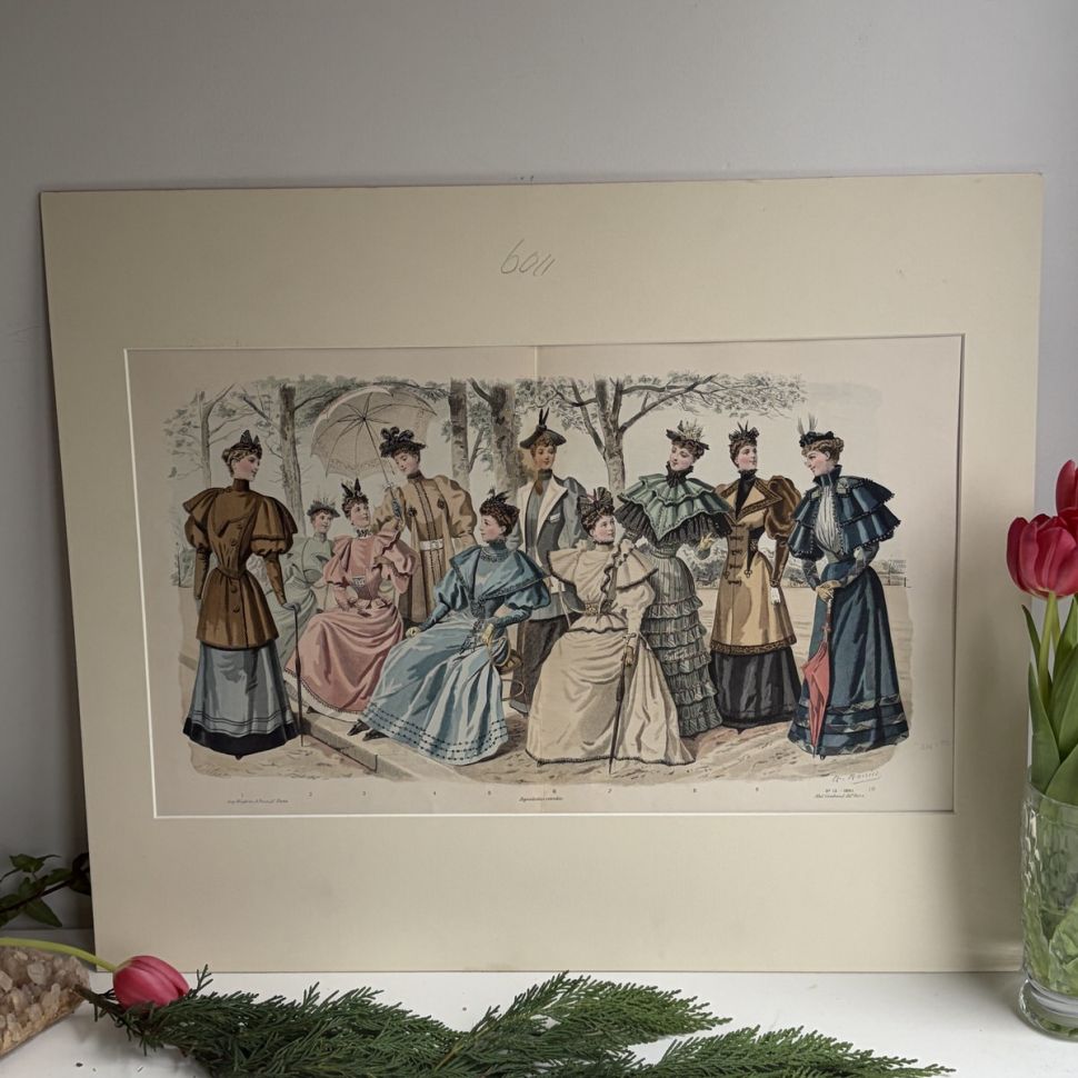 Картина литография Модная иллюстрация из журнала для дам 19 века 60х50 см Франция