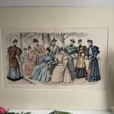 Картина литография Модная иллюстрация из журнала для дам 19 века 60х50 см Франция