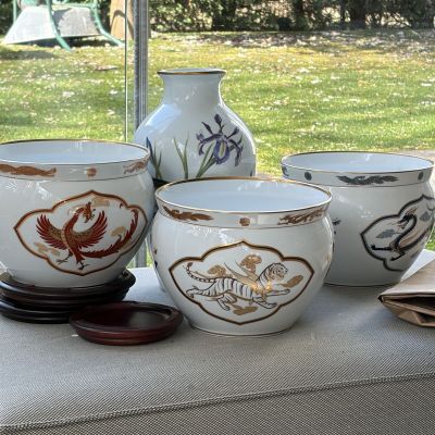 Кашпо Franklin Porcelain Красный Феникс 21 см фарфор Япония 1979 г.