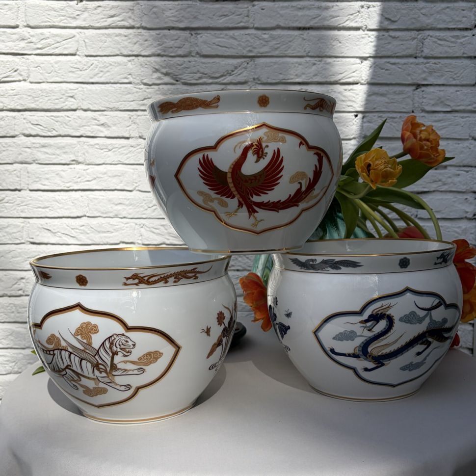 Кашпо Franklin Porcelain Красный Феникс 21 см фарфор Япония 1979 г.