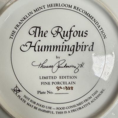 Тарелка Franklin Mint Royal Doulton Рыжая Колибри 21 см фарфор Англия