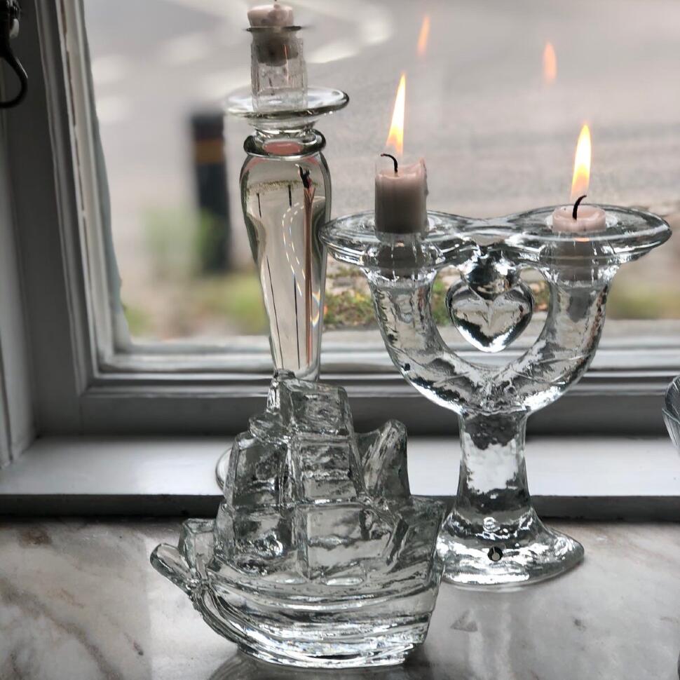 Подсвечник Сердце на две свечи Pukeberg хрусталь Швеция