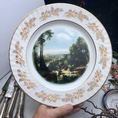 Тарелка, рисунок пейзаж с мостом Barrats of Staffordshire, Англия