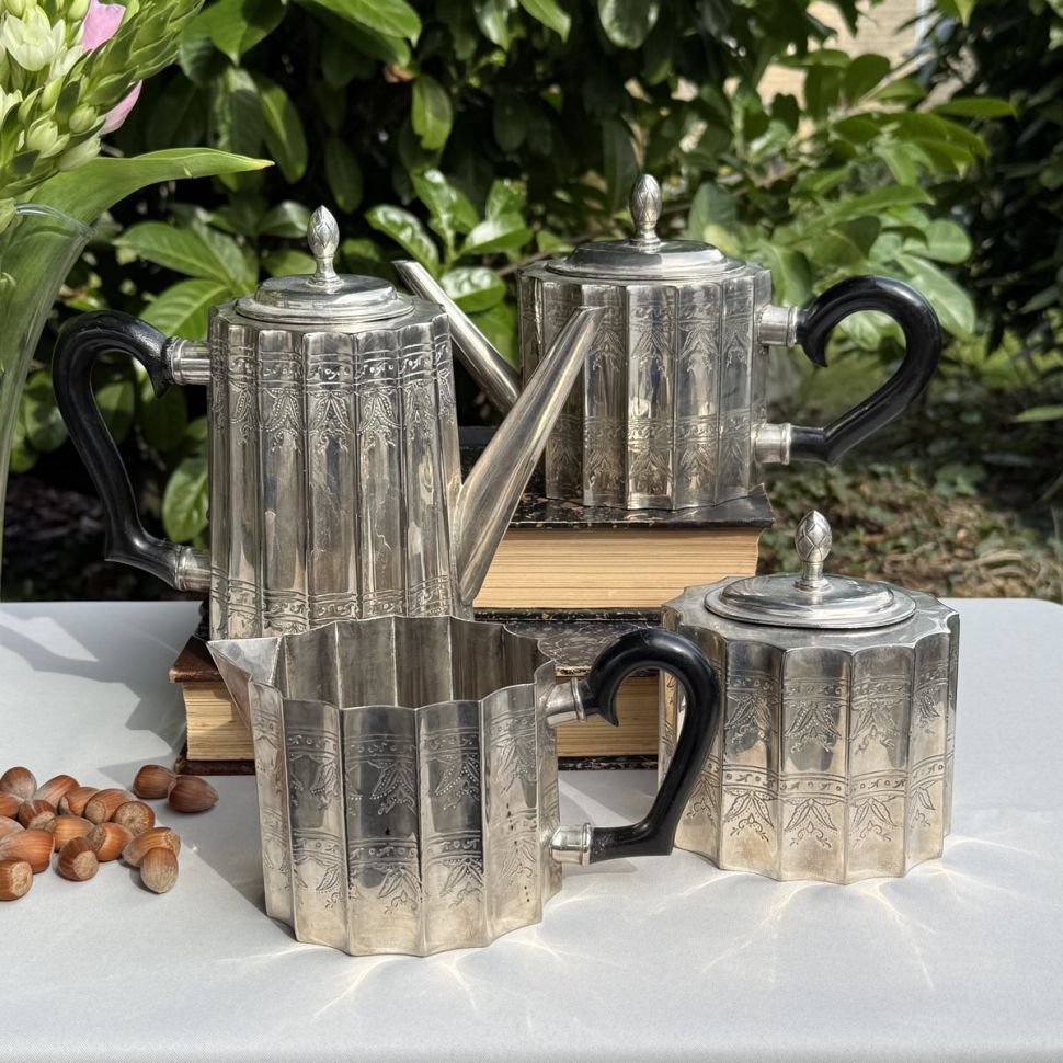 Чайник кофейник сахарница молочник серебрение набор 4 предмета 