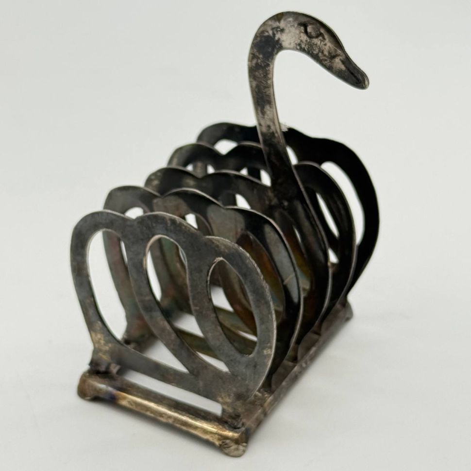 Салфетница подставка для тостов Лебедь мельхиор