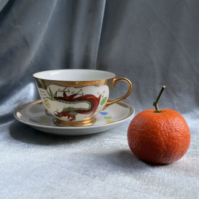 Чайная пара Дракон и феникс 200 мл фарфор Япония литофания 