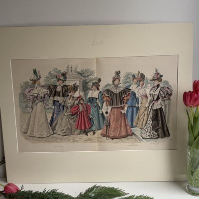 Картина литография Модная иллюстрация из журнала для дам 19 века 60х50 см Франция
