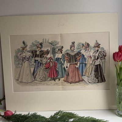 Картина литография Модная иллюстрация из журнала для дам 19 века 60х50 см Франция