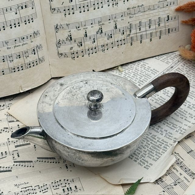 Чайник кофейник 0,6 л мельхиор серебрение дерево