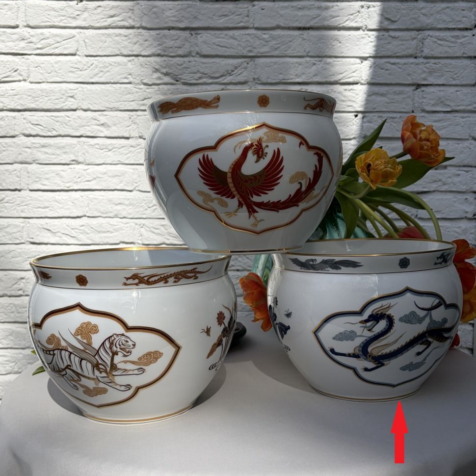 Кашпо Franklin Porcelain Лазурный Дракон 21 см фарфор Япония 1980 г.