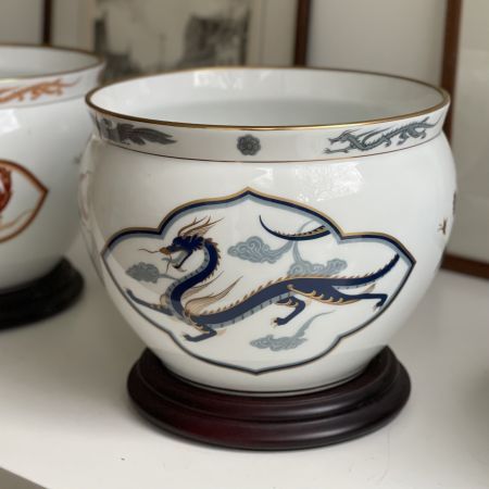 Кашпо Franklin Porcelain Лазурный Дракон 21 см фарфор Япония 1980 г.
