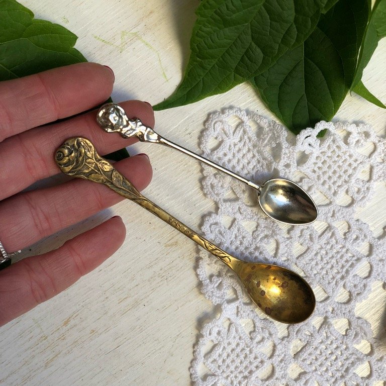 Ложка кофейная и для соли, роза, латунь и мельхиор