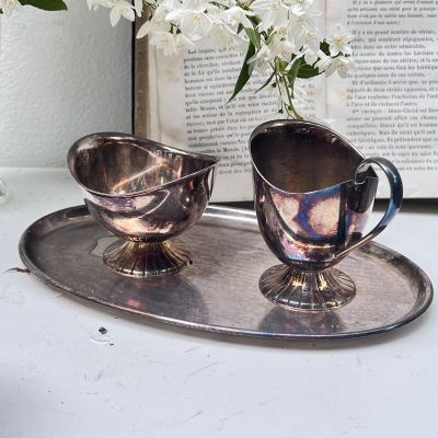 Сахарница молочник блюдо набор 3 шт. мельхиор серебрение патина