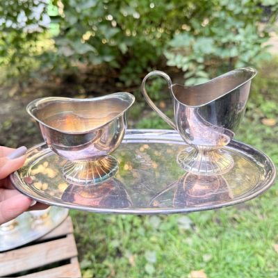 Сахарница молочник блюдо набор 3 шт. мельхиор серебрение патина