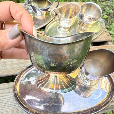 Сахарница молочник блюдо набор 3 шт. мельхиор серебрение патина