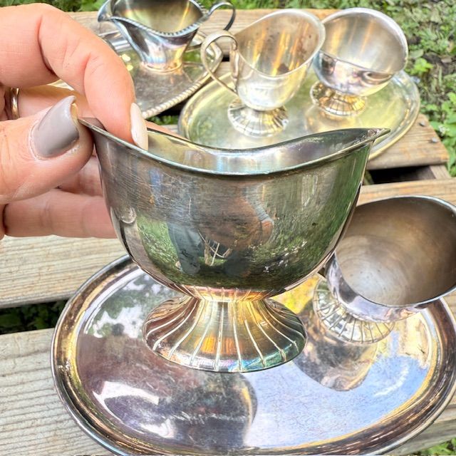 Сахарница молочник блюдо набор 3 шт. мельхиор серебрение патина