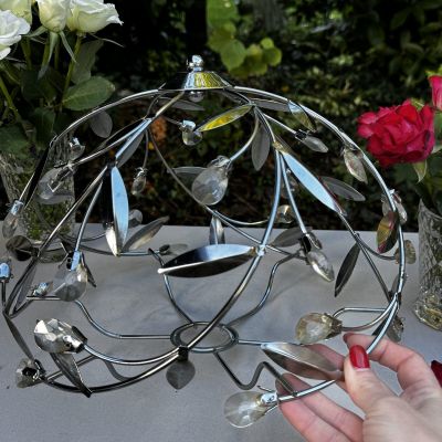 Абажур под любую лампу стальной с хрусталиками 31 см сталь