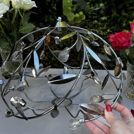 Абажур под любую лампу стальной с хрусталиками 31 см сталь