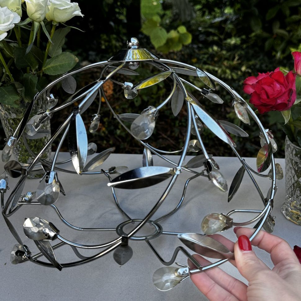 Абажур под любую лампу стальной с хрусталиками 31 см сталь