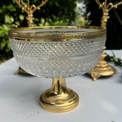 Блюдо фруктовница на ножке 21 см хрусталь золочение