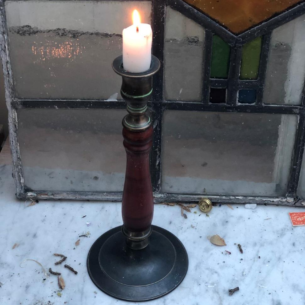 Подсвечник на одну свечу 22,5 см латунь дерево