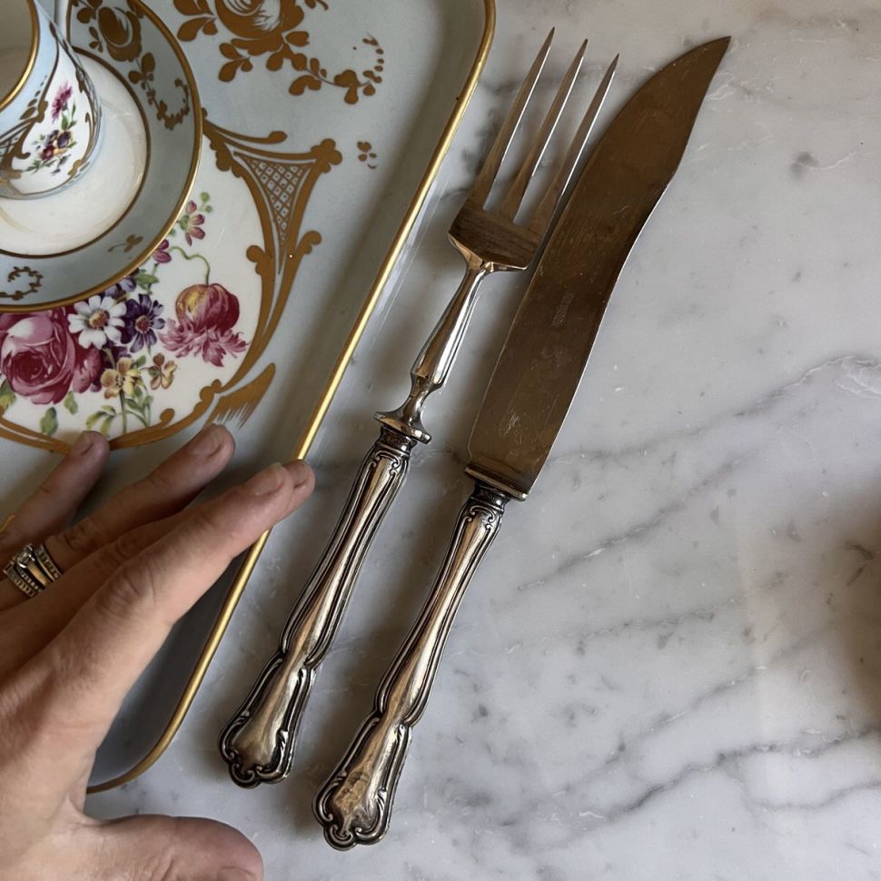 Вила трезубец и нож Solingen серебро