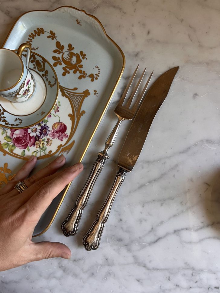 Вила трезубец и нож Solingen серебро