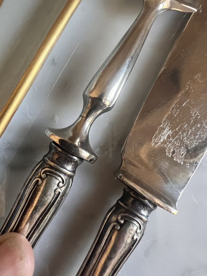 Вила трезубец и нож Solingen серебро