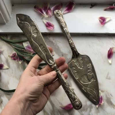 Лопатка и нож для торта, мельхиор, модерн набор 2 шт