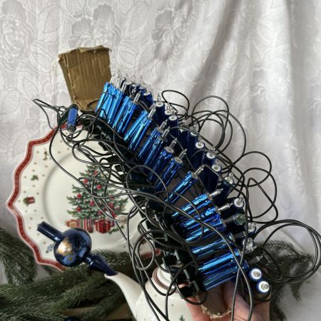 Елочная игрушка набор в коробке Синий 45 шт стекло ручная роспись