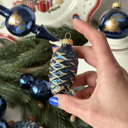 Елочная игрушка набор в коробке Синий 45 шт стекло ручная роспись