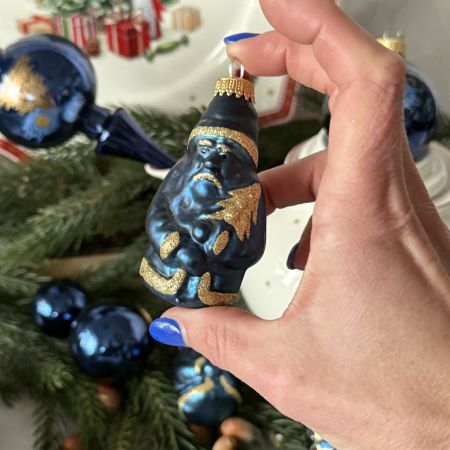 Елочная игрушка набор в коробке Синий 45 шт стекло ручная роспись