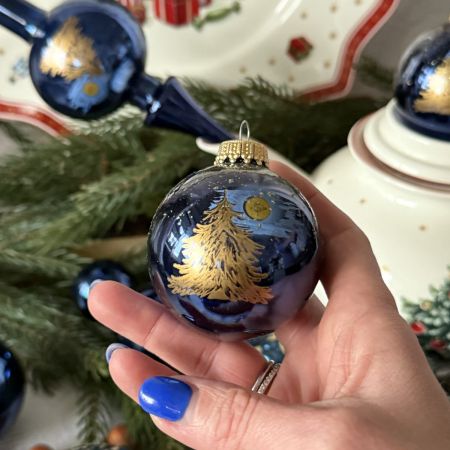 Елочная игрушка набор в коробке Синий 45 шт стекло ручная роспись