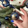 Елочная игрушка набор в коробке Синий 45 шт стекло ручная роспись